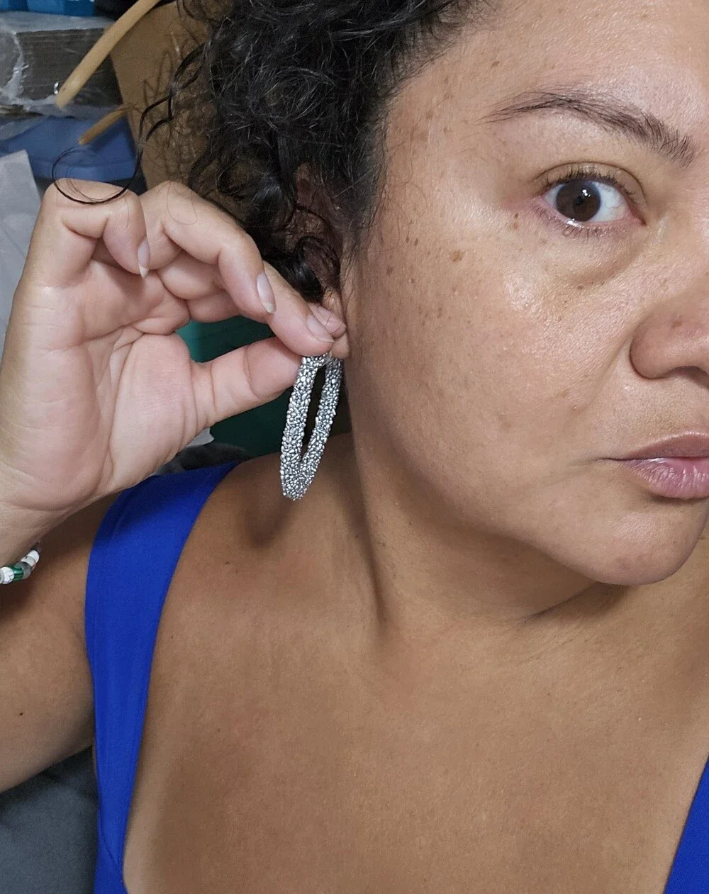 Set Of 4 Large Hoop Beaded Earrings Silver, Gold, Multicolor, Bronze